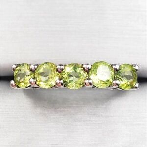 Genuine Round Green Peridot 925 Sterling Silver Stackable Band Ring